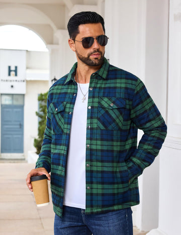 EKLENTSON men's quilted lined coat back view highlights classic plaid design