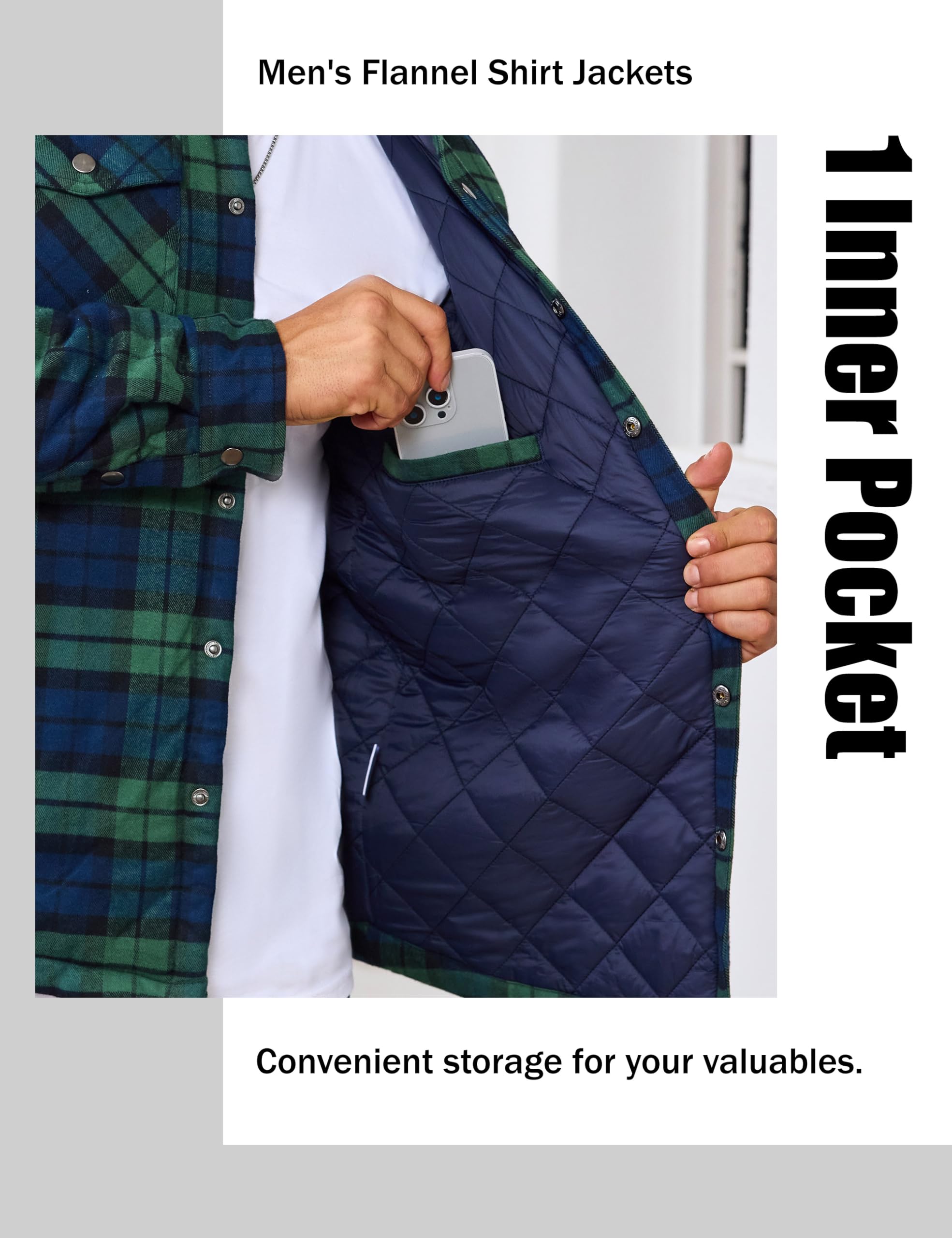 EKLENTSON men's quilted lined coat inner quilt detail emphasizes warmth retention
