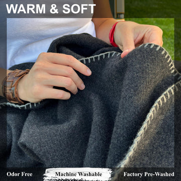 EKTOS virgin wool blanket camping-scene highlights rugged durability and outdoor warmth.