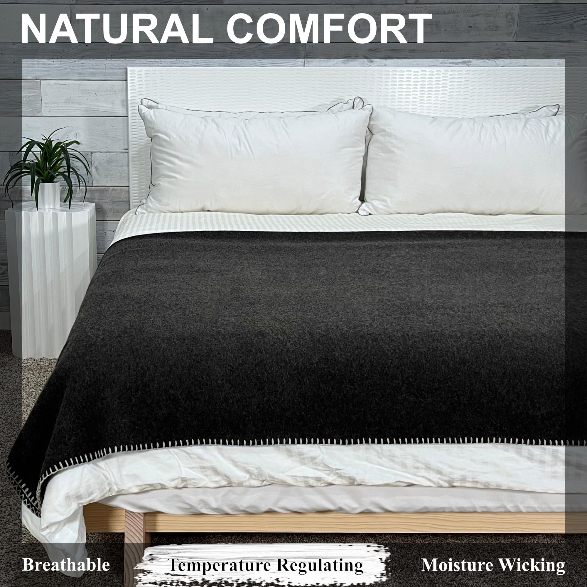 EKTOS virgin wool blanket on sofa showcases indoor coziness and all-season warmth.