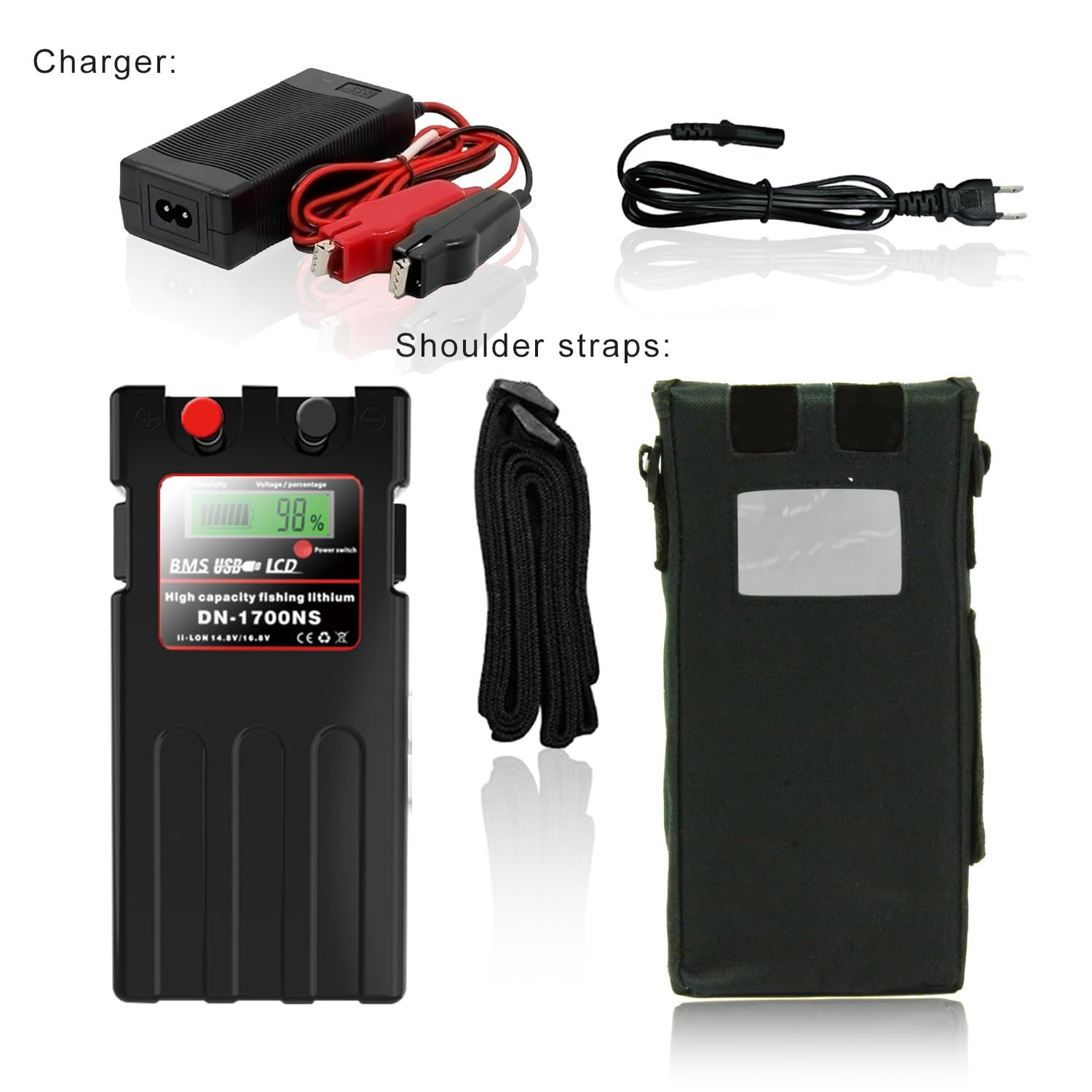 Package contents: battery, charger, carrying strap, protective case and manual