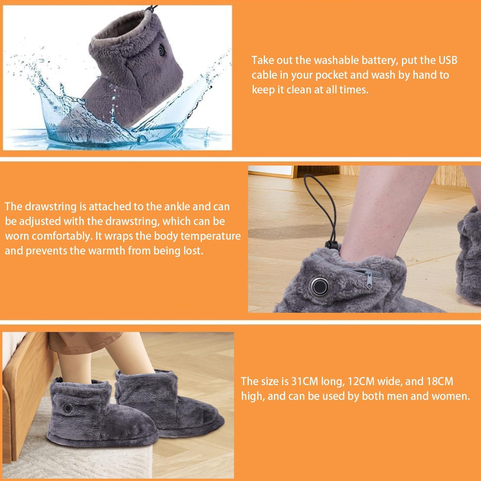 Electric Heated Booties washable-material emphasizes easy cleaning after wear.