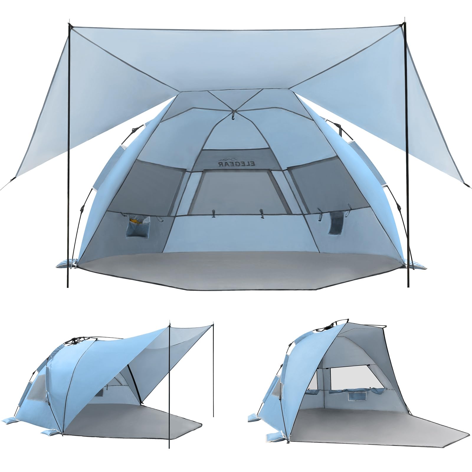 Elegear beach tent with 360-degree removable canopy offering versatile shading and ventilation