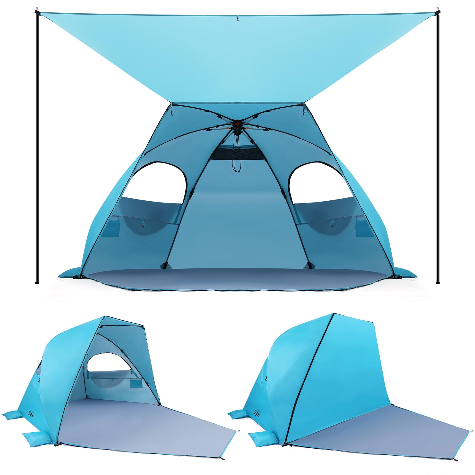 Elegear Beach Tent open-setup demonstrates fast umbrella-style shade for solo beachgoers.