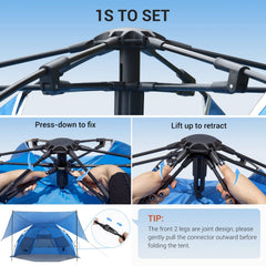 Elegear beach tent one-second installation with spring-loaded poles simplifies setup