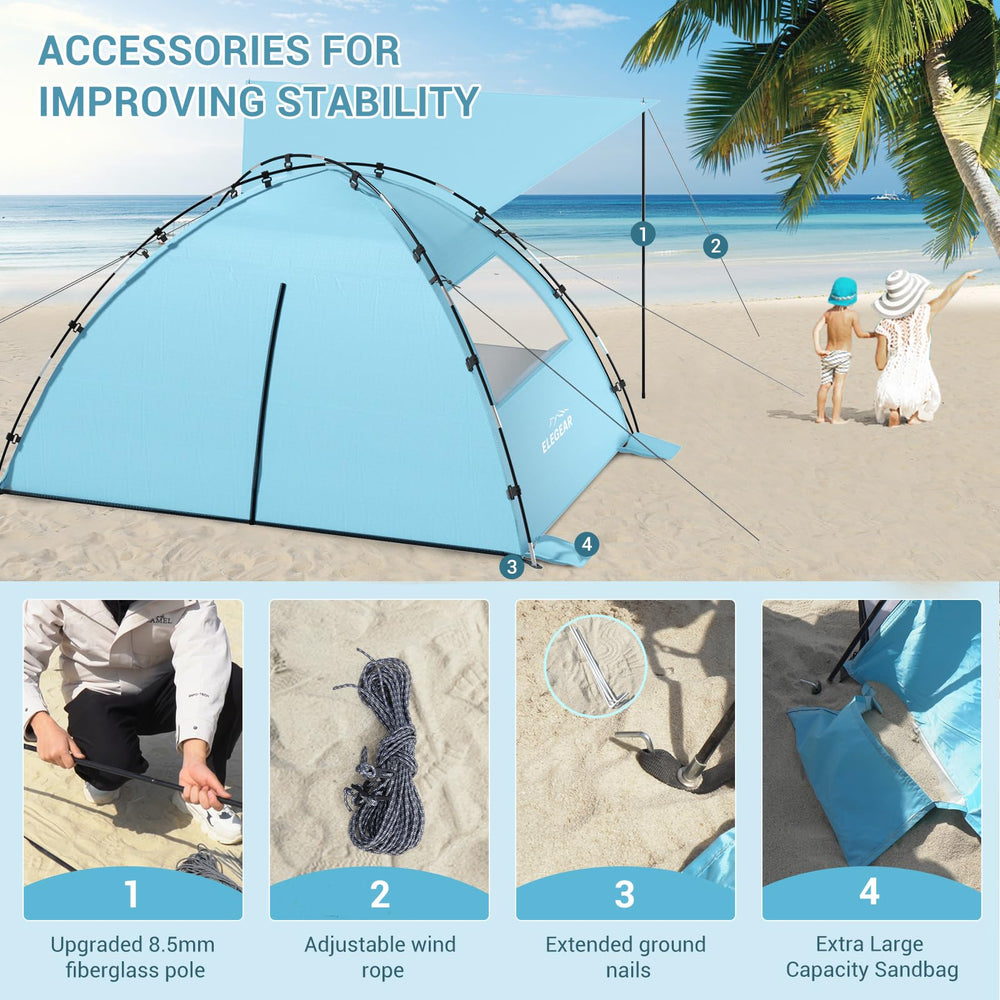 Elegear Beach Tent sky-blue double-silver coating reduces heat buildup