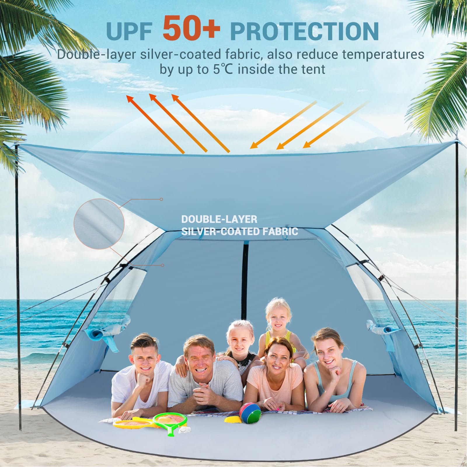 Elegear Beach Tent sky-blue UV-protection blocks harsh sun rays