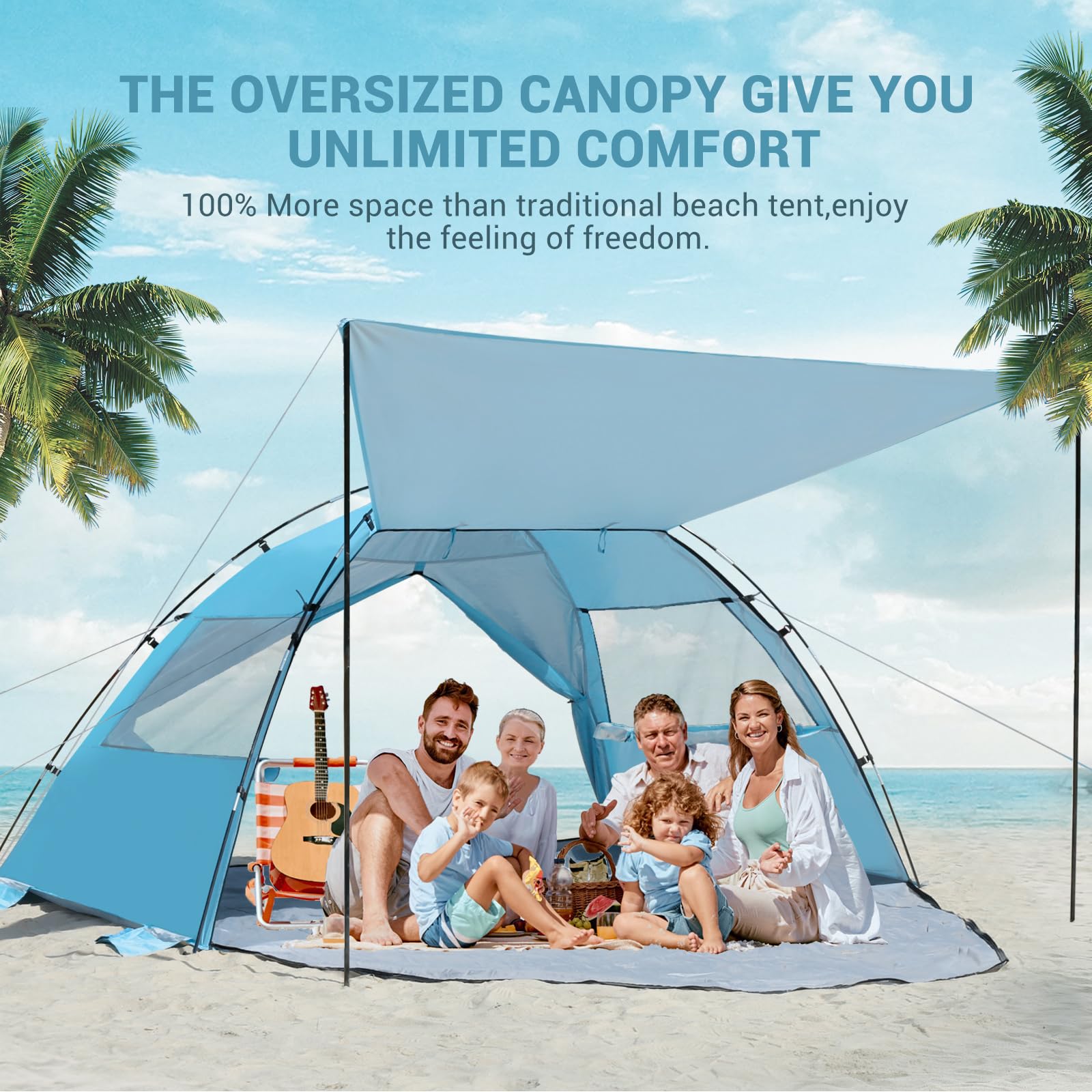 Elegear Beach Tent sky-blue waterproof fabric guards against drizzle