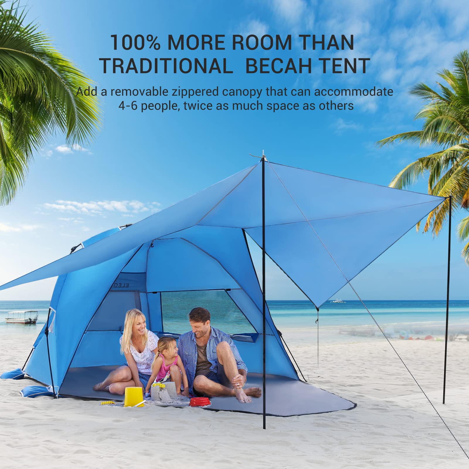 Elegear beach tent spacious 4-6 person setup for family outings