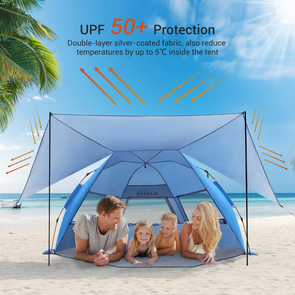 Elegear beach tent UPF 50+ and waterproof protection for sunny or drizzly days