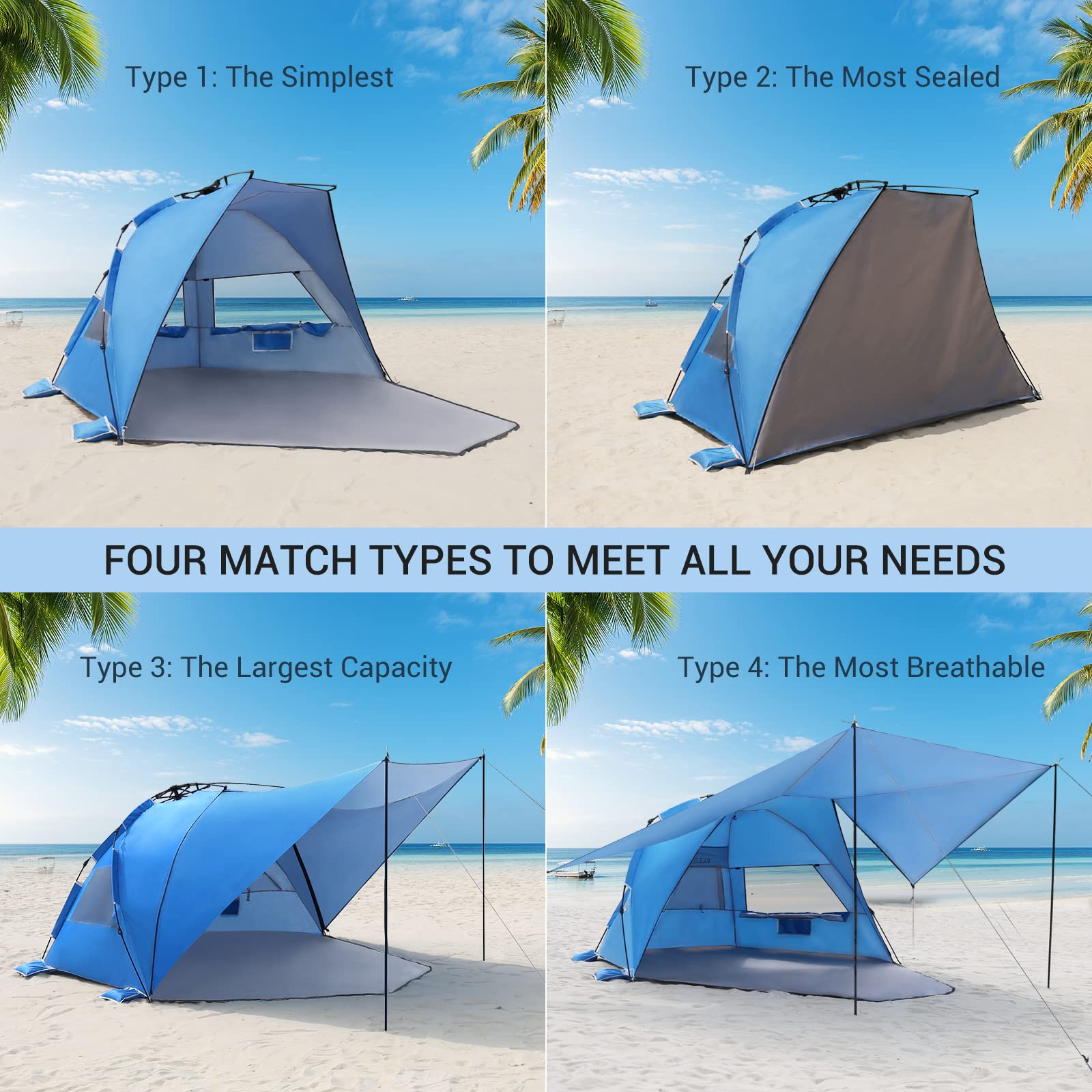 Elegear beach tent wind-stability with 8.5mm rods and anchors
