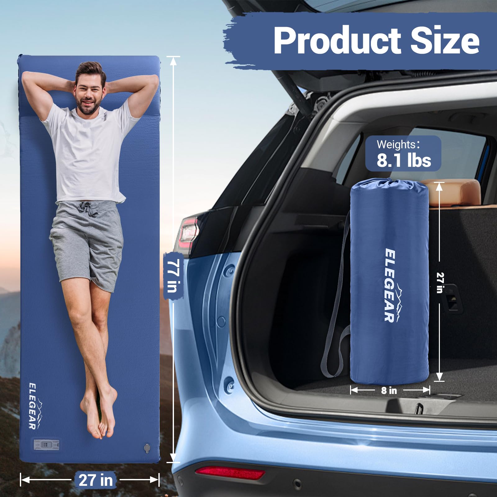 Elegear car camping-friendly pad ready for vehicle trips with all-season comfort.