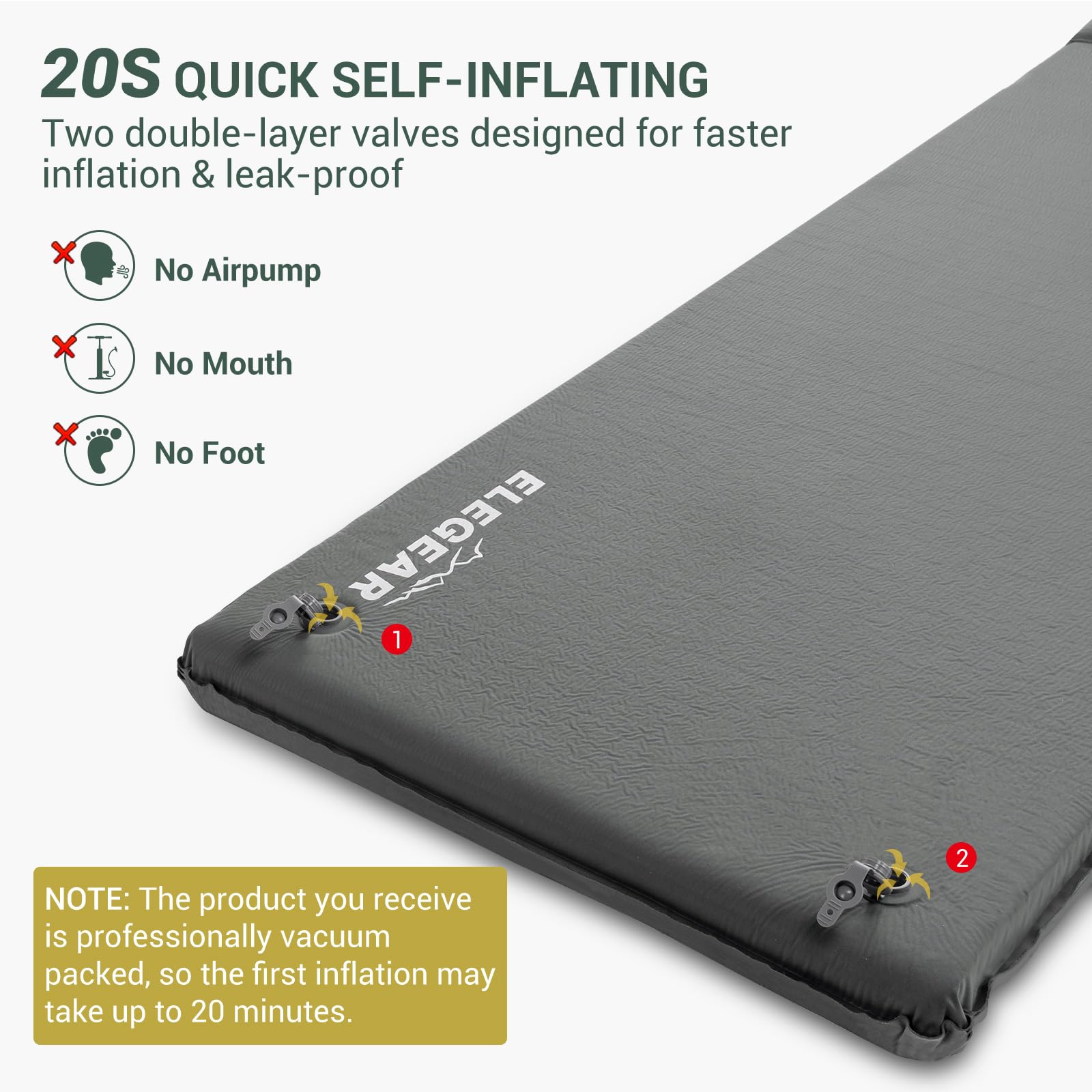 Elegear sleeping pad 3.15-inch thickness emphasizes strong all-season insulation.