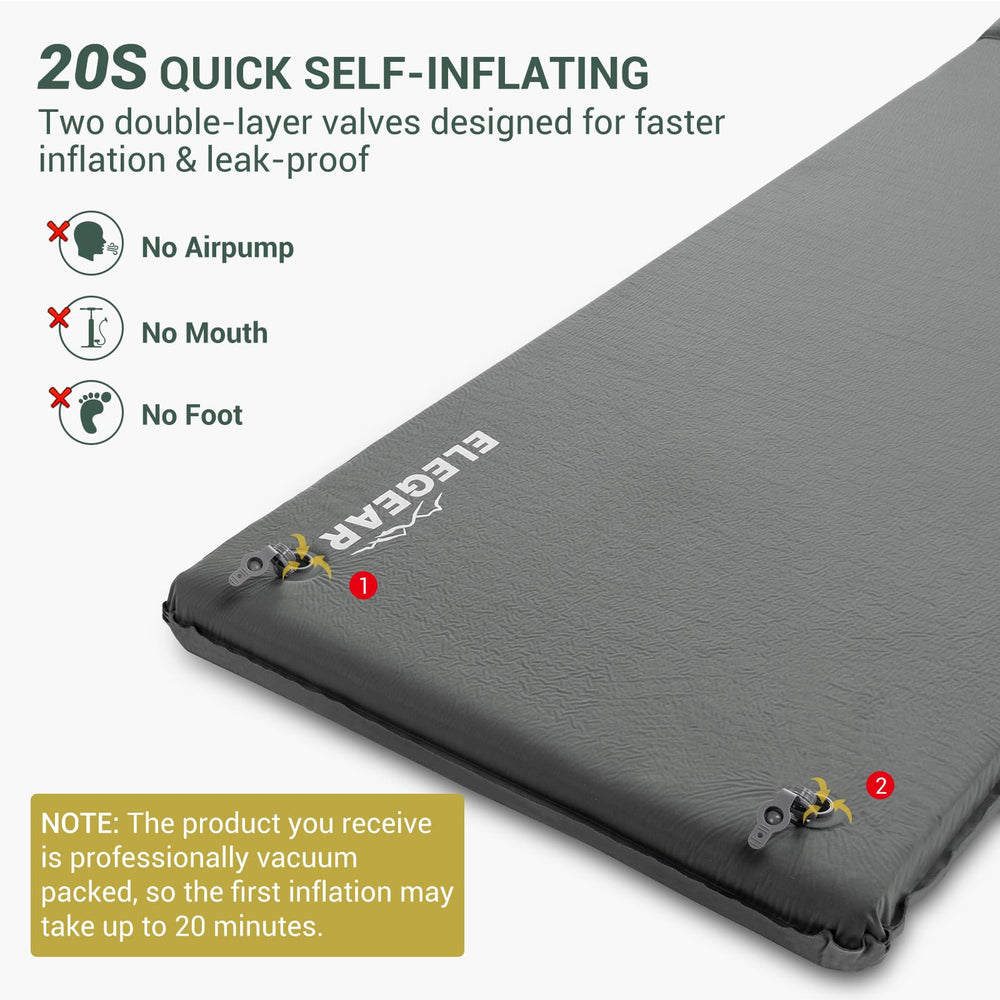 Elegear sleeping pad 3.15-inch thickness emphasizes strong all-season insulation.