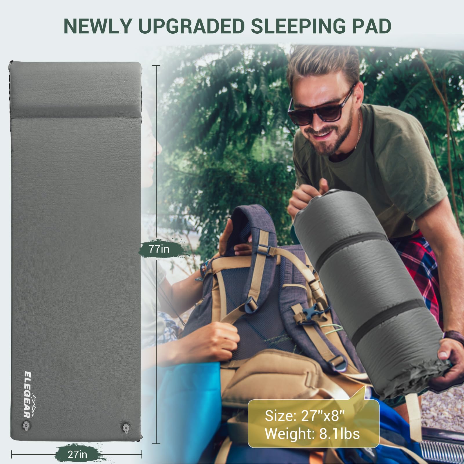 Elegear sleeping pad dual valves opened for quick self-inflation and easy deflation.