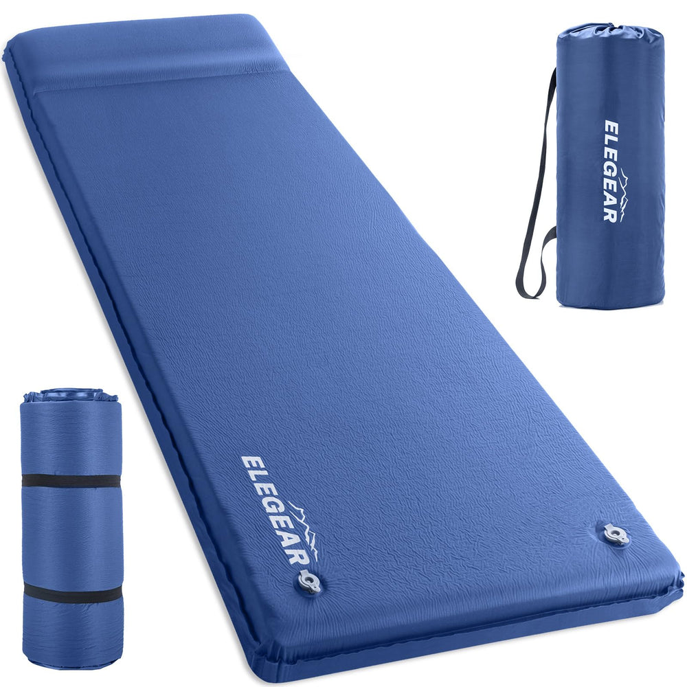 Elegear self-inflating sleeping pad setup shows quick inflation for easy campsite preparation
