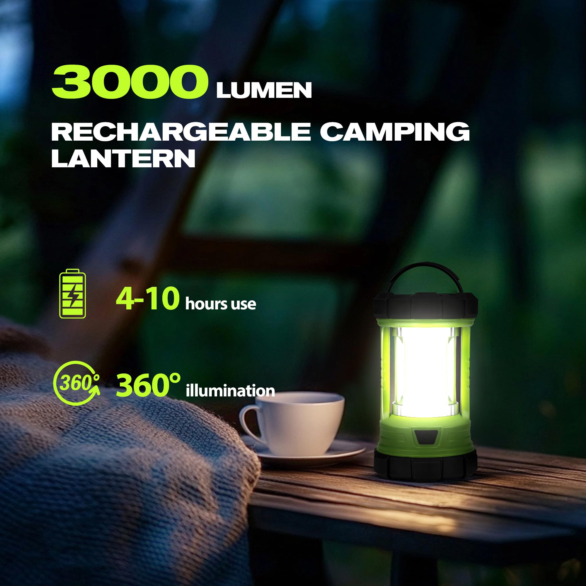 Elesall camping-lantern collapsible hooks for hanging in tent or tree.