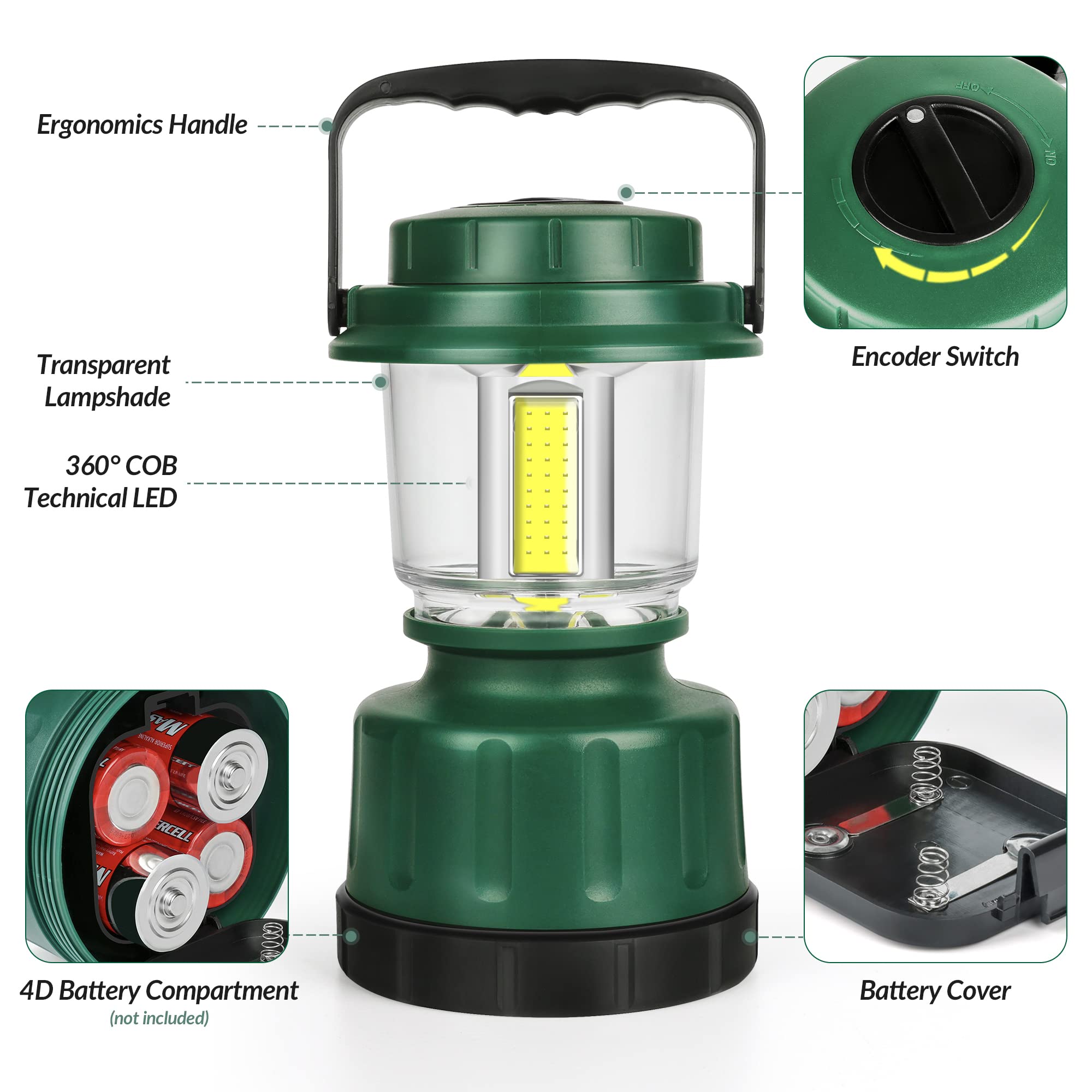 Elesall LED Camping Lantern powered by 4D batteries for extended camping lighting.