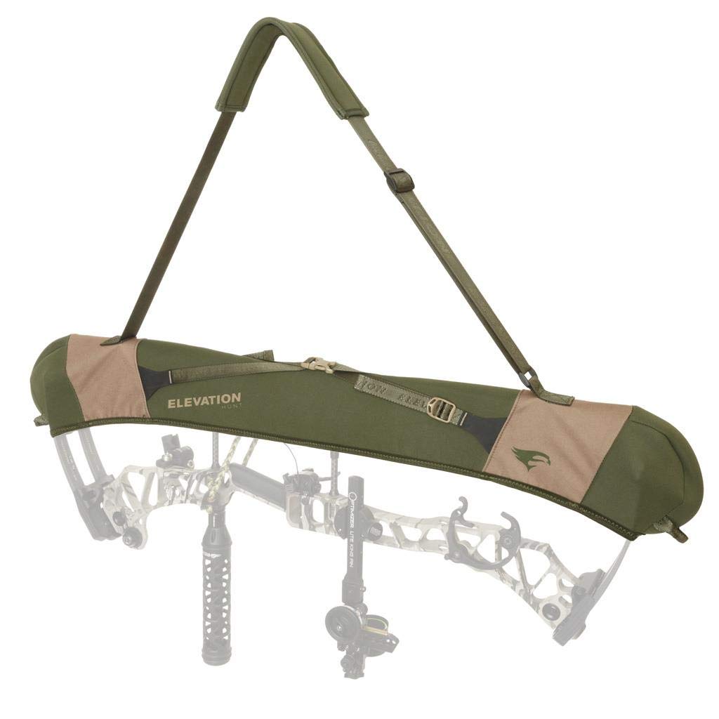 Elevation Hunt Quick Release Bow Sling Olive/TAN, on-bow-view, easy access and secure carry.
