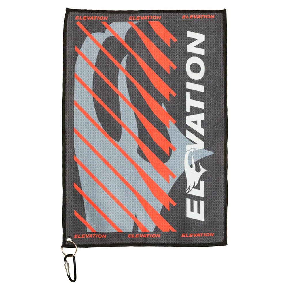 Elevation Shooters Towel with lockable carabiner for secure transport.