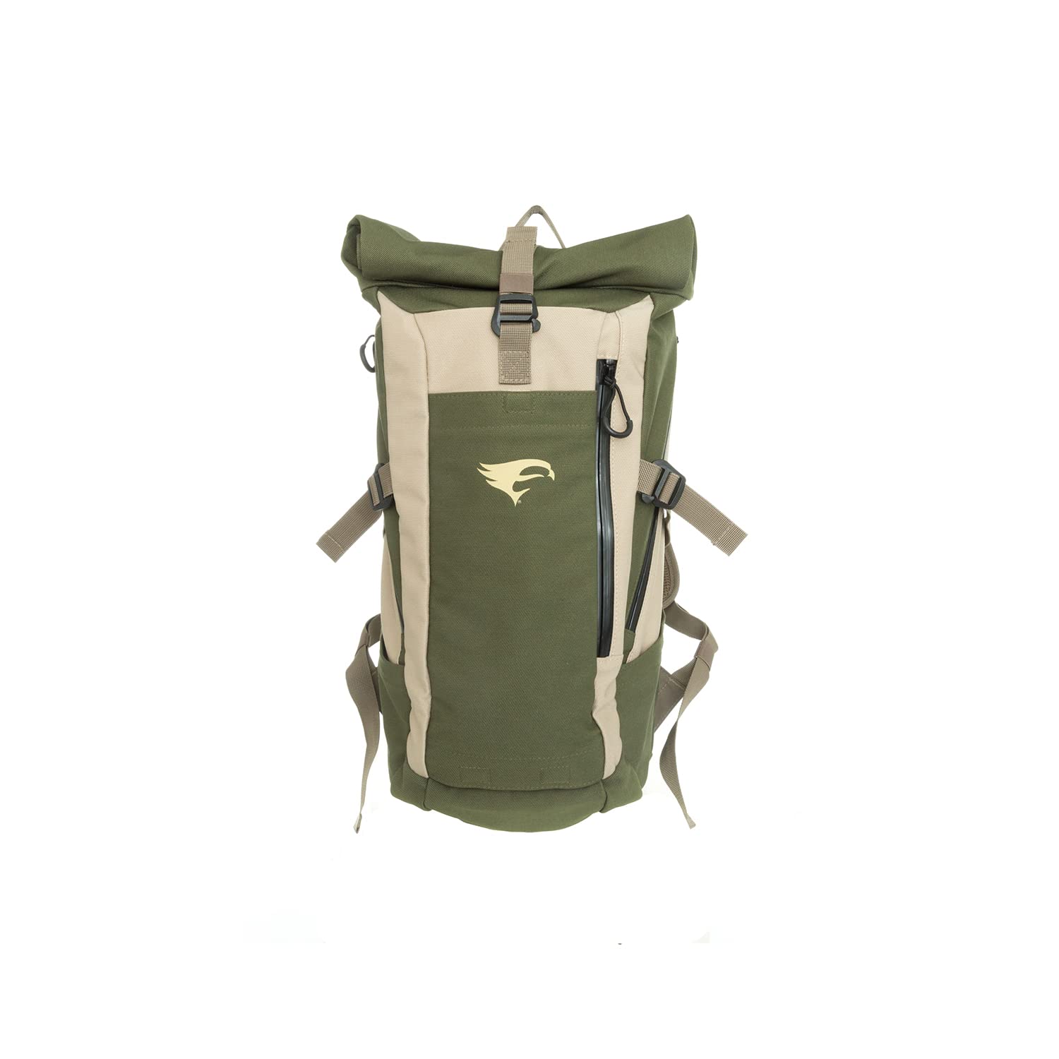 Elevation Suppression Silent Pack front view in olive and tan showing stealth silhouette