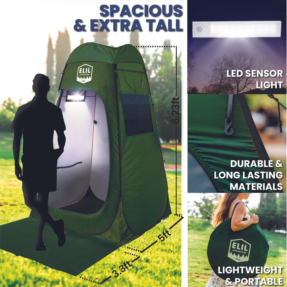 Elil camping shower tent LED-light for night-time portable showers.