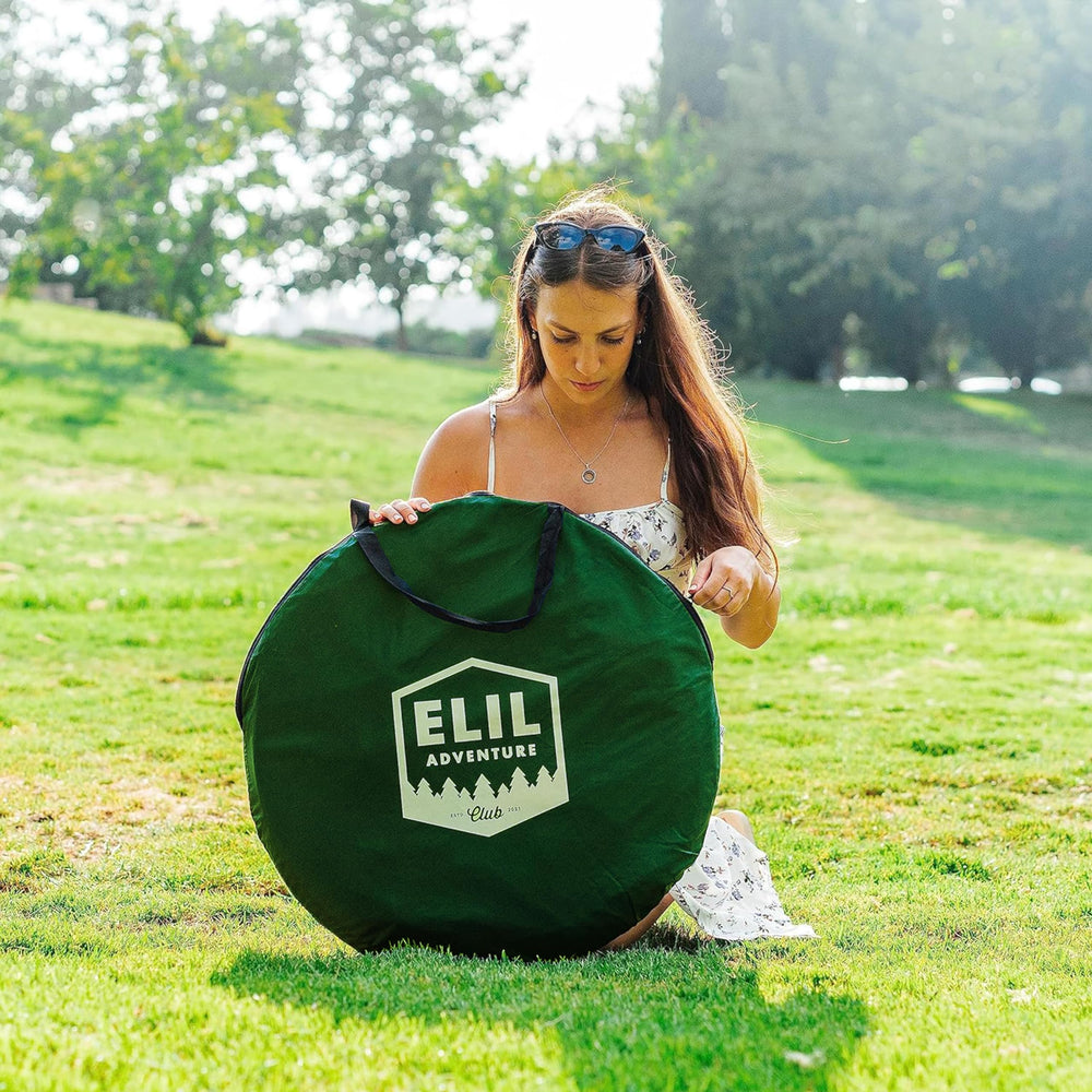 Elil camping shower tent side view shows spacious standing height.