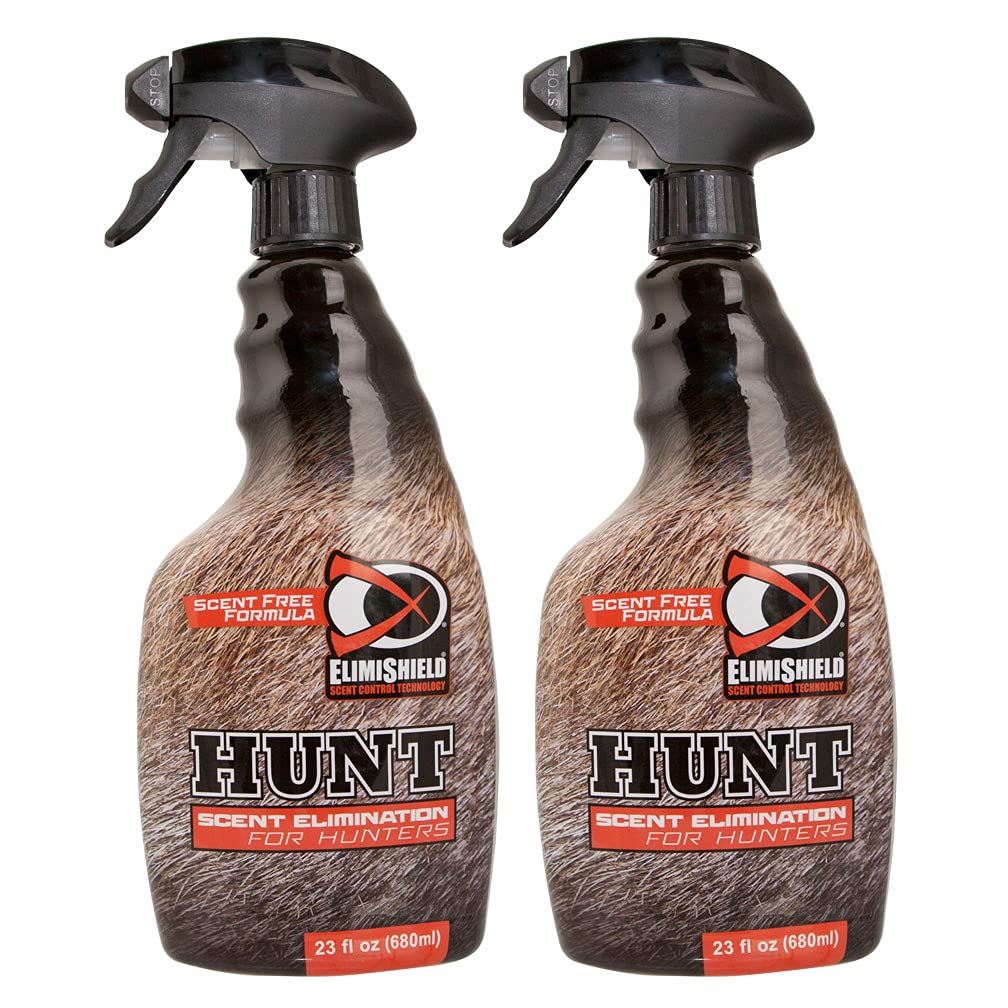 ElimiShield HUNT field spray 23oz bottle for quick odor neutralization on hunting gear.