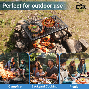 ELK portable campfire grill folded legs for compact transport.