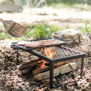 ELK portable campfire grill in-use at campsite for home-on-trail meals.