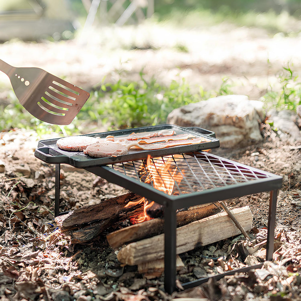 ELK portable campfire grill in-use at campsite for home-on-trail meals.