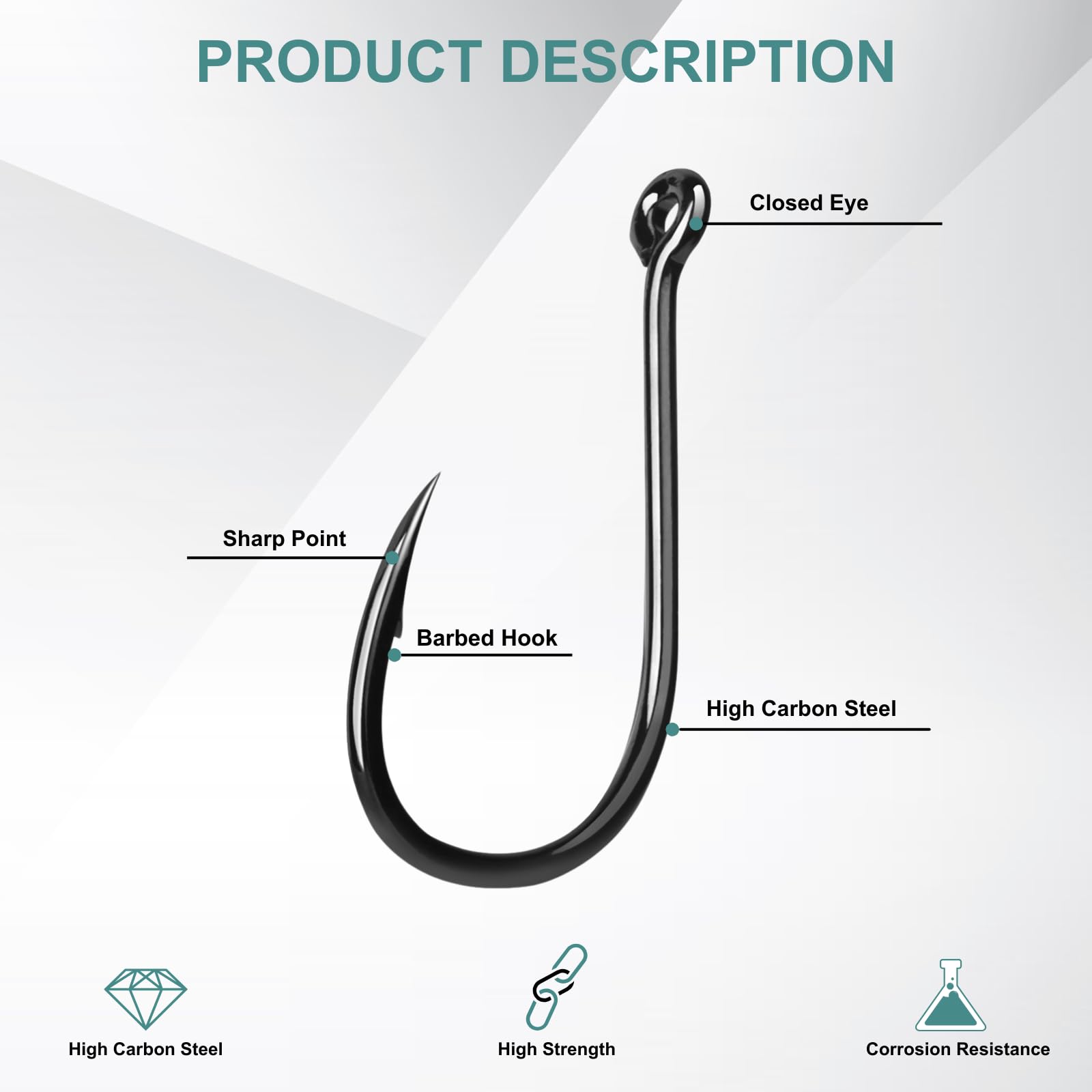 Assorted hook sizes from 3# to 12# for freshwater and saltwater fishing