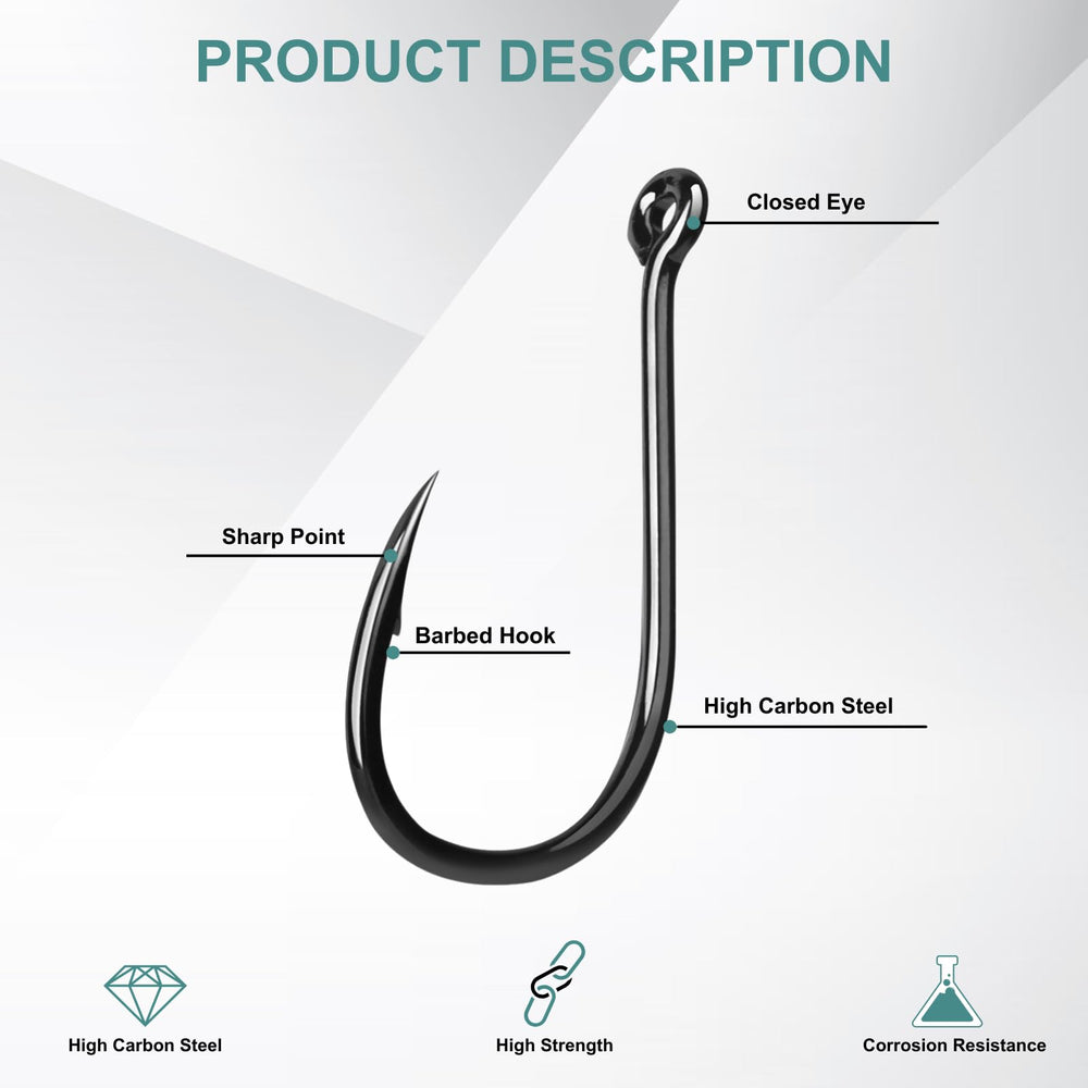 Assorted hook sizes from 3# to 12# for freshwater and saltwater fishing