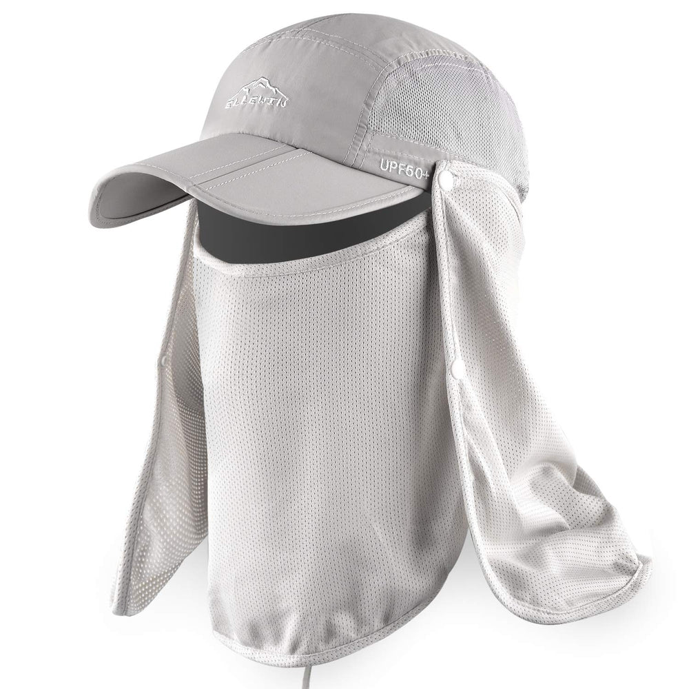 ELLEWIN Outdoor Sun Hat Light Grey with neck flap and wide brim