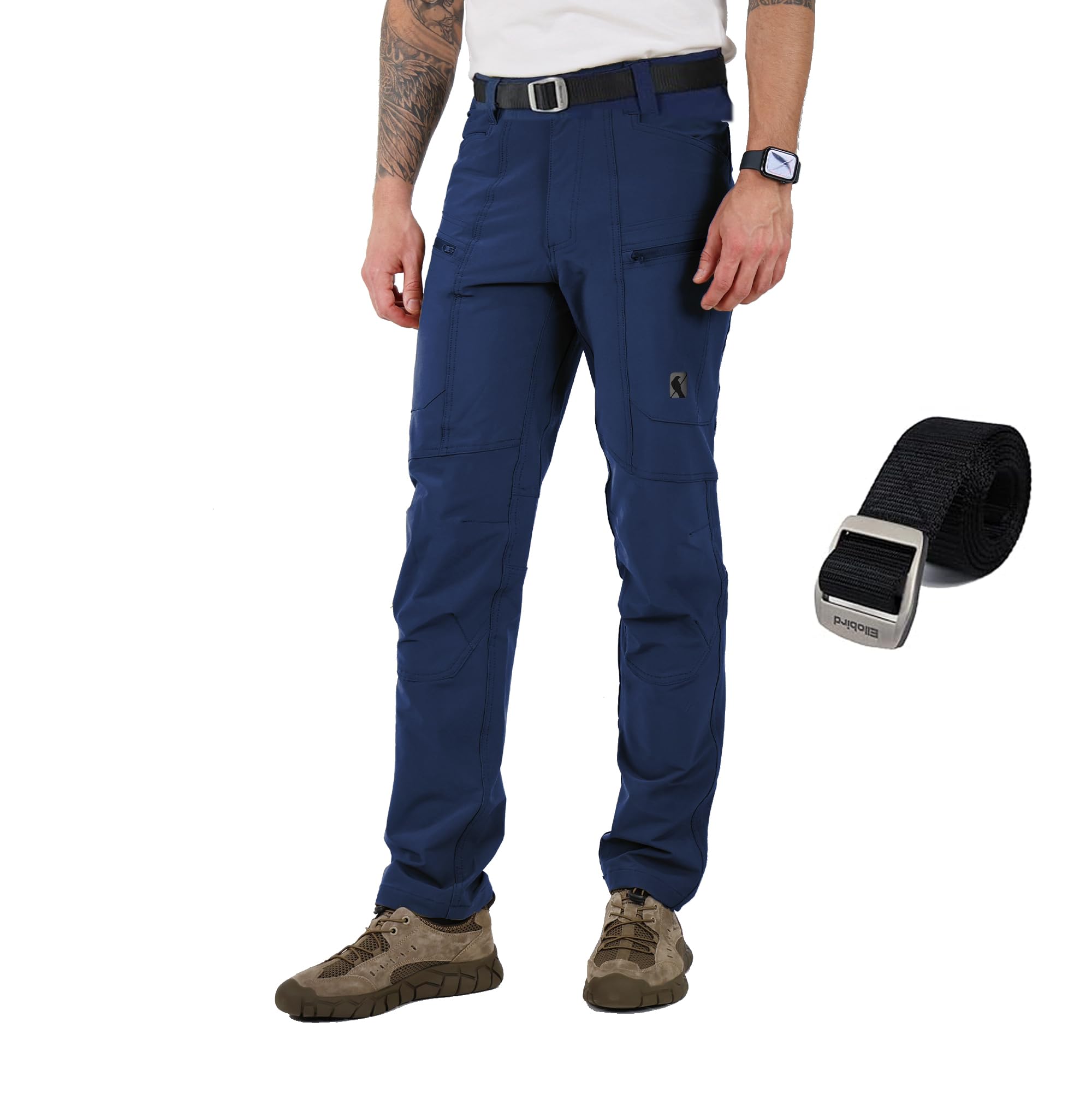 Ellobird men's flex cargo pants front view showcasing lightweight, flexible hiking-ready design