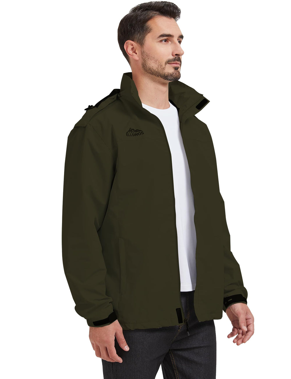 ELLSWOS detachable hood feature showing versatile weather-ready styling for hiking.