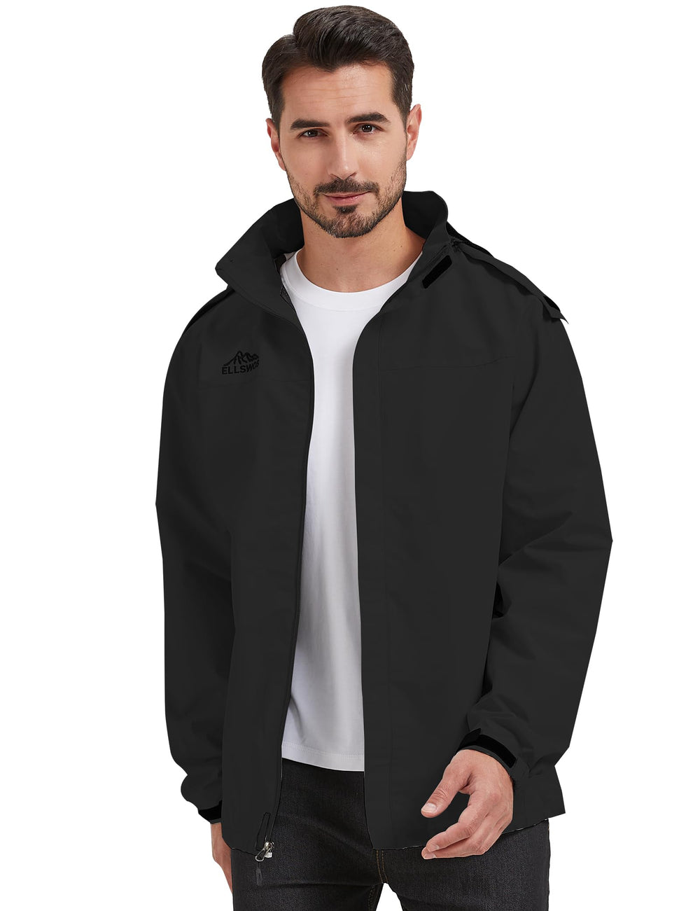 ELLSWOS detachable hood showcases versatile protection in changing weather while hiking
