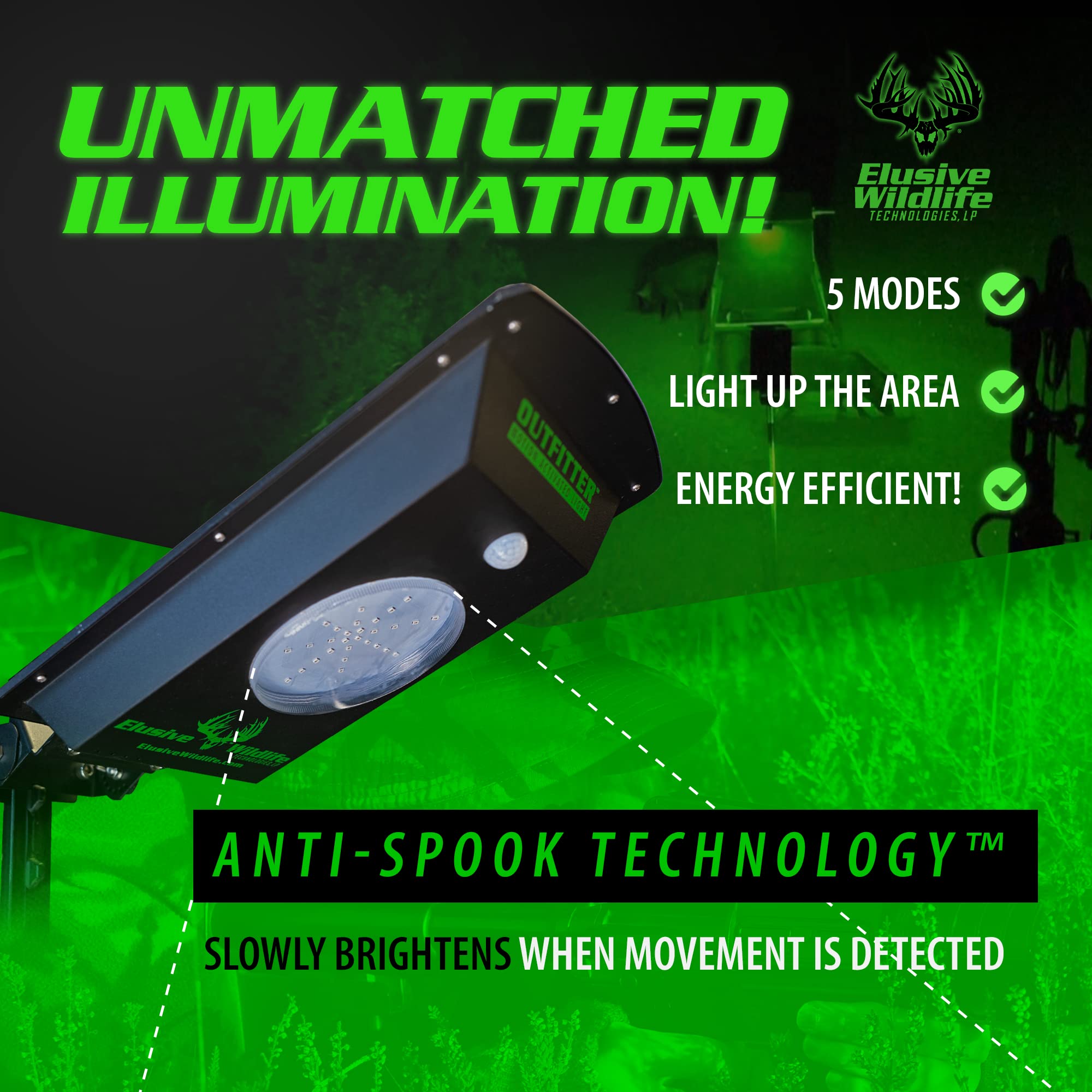 Elusive Wildlife Kill Light Outfitter green beam enhances hog hunting visibility from a distance.