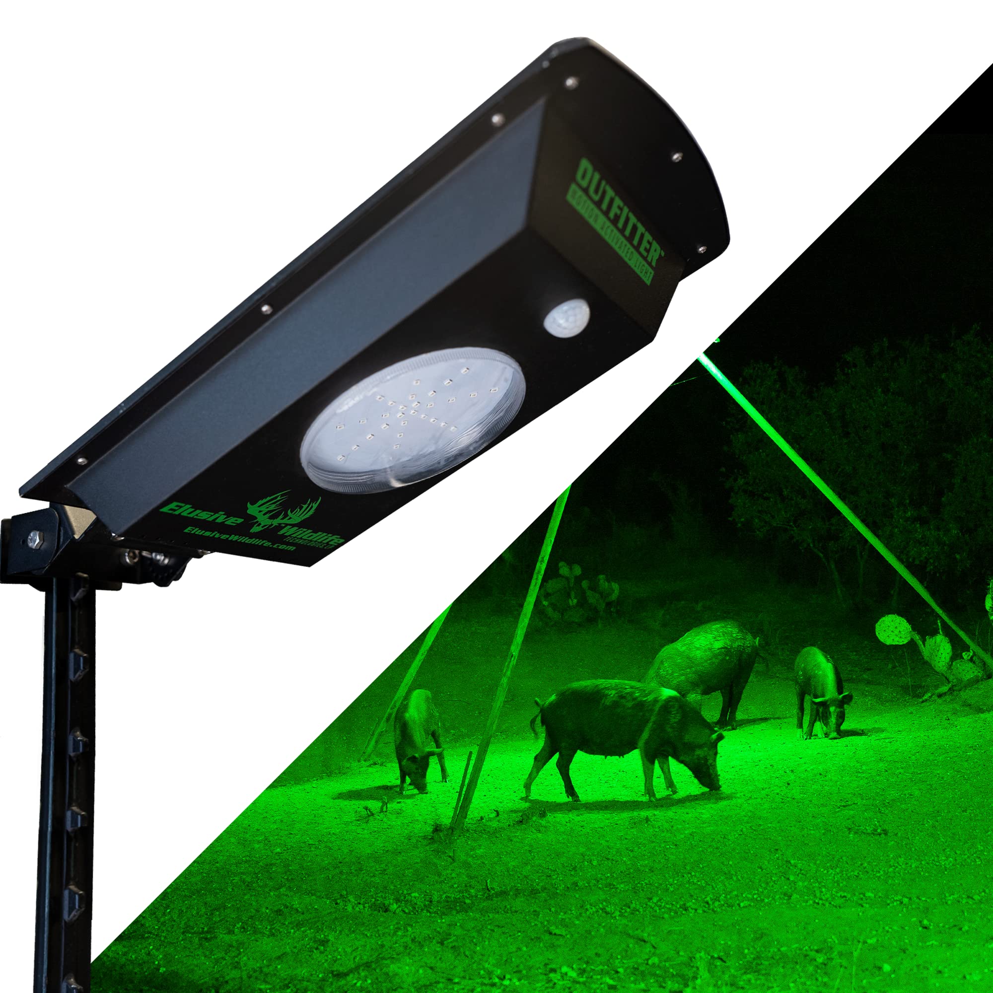 Elusive Wildlife Kill Light Outfitter motion sensor activates to illuminate the feeder area at dusk.