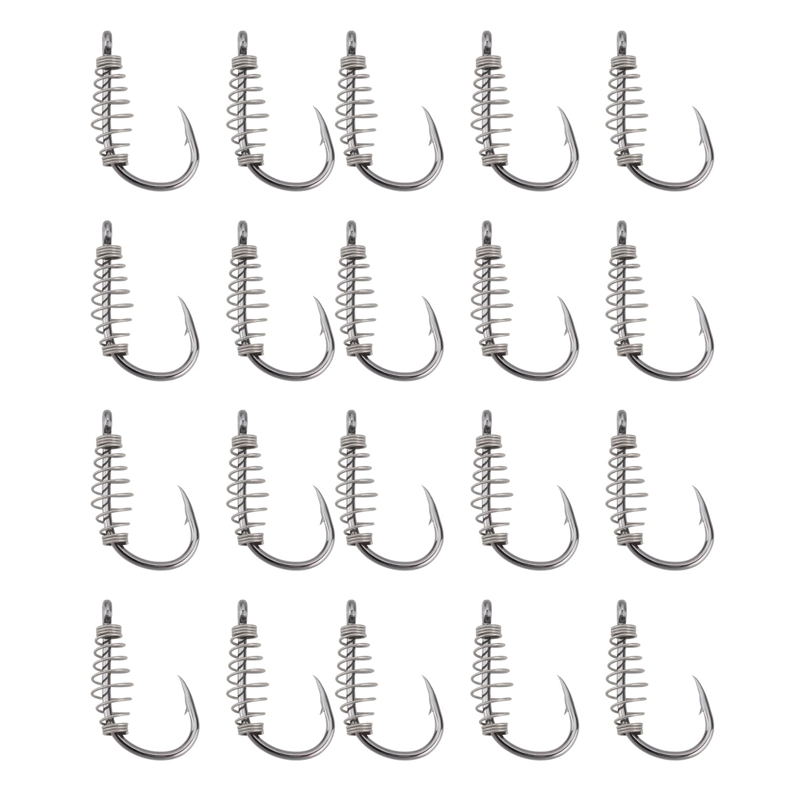 eMagTech spring fishing hooks set, 20 pieces, size 10, black, high carbon steel