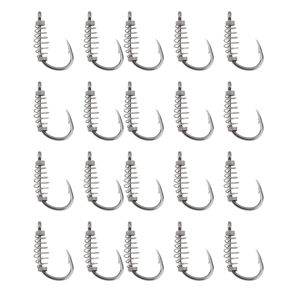 eMagTech spring fishing hooks set, 20 pieces, size 10, black, high carbon steel