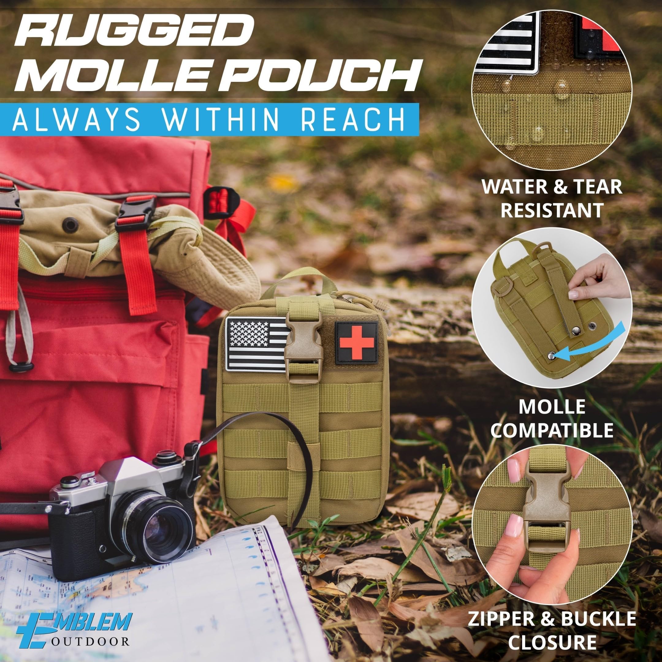 Emblem Outdoor OD 242 hiking and camping survival kit ready for emergencies.