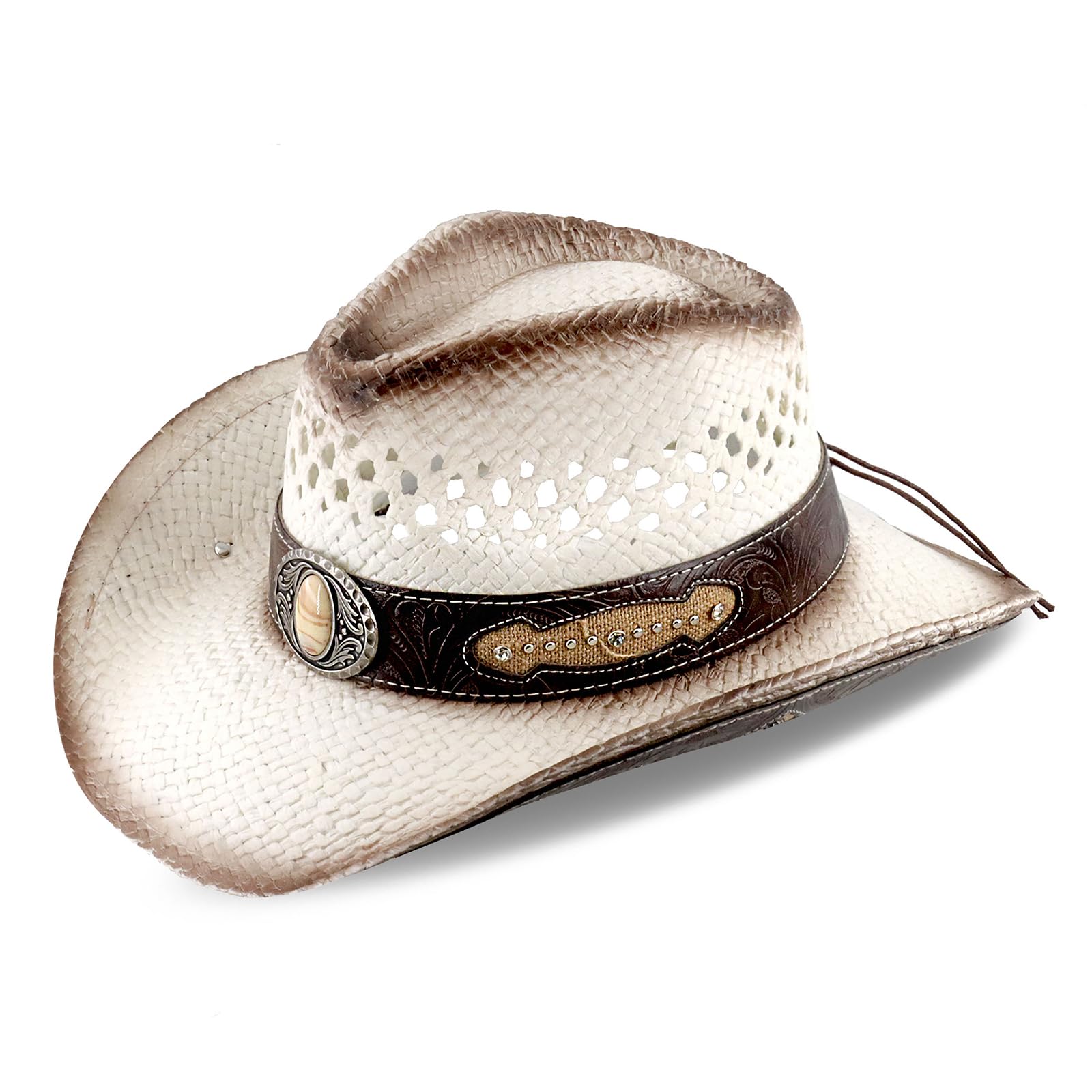 Embellished embossed leather headband with rivets