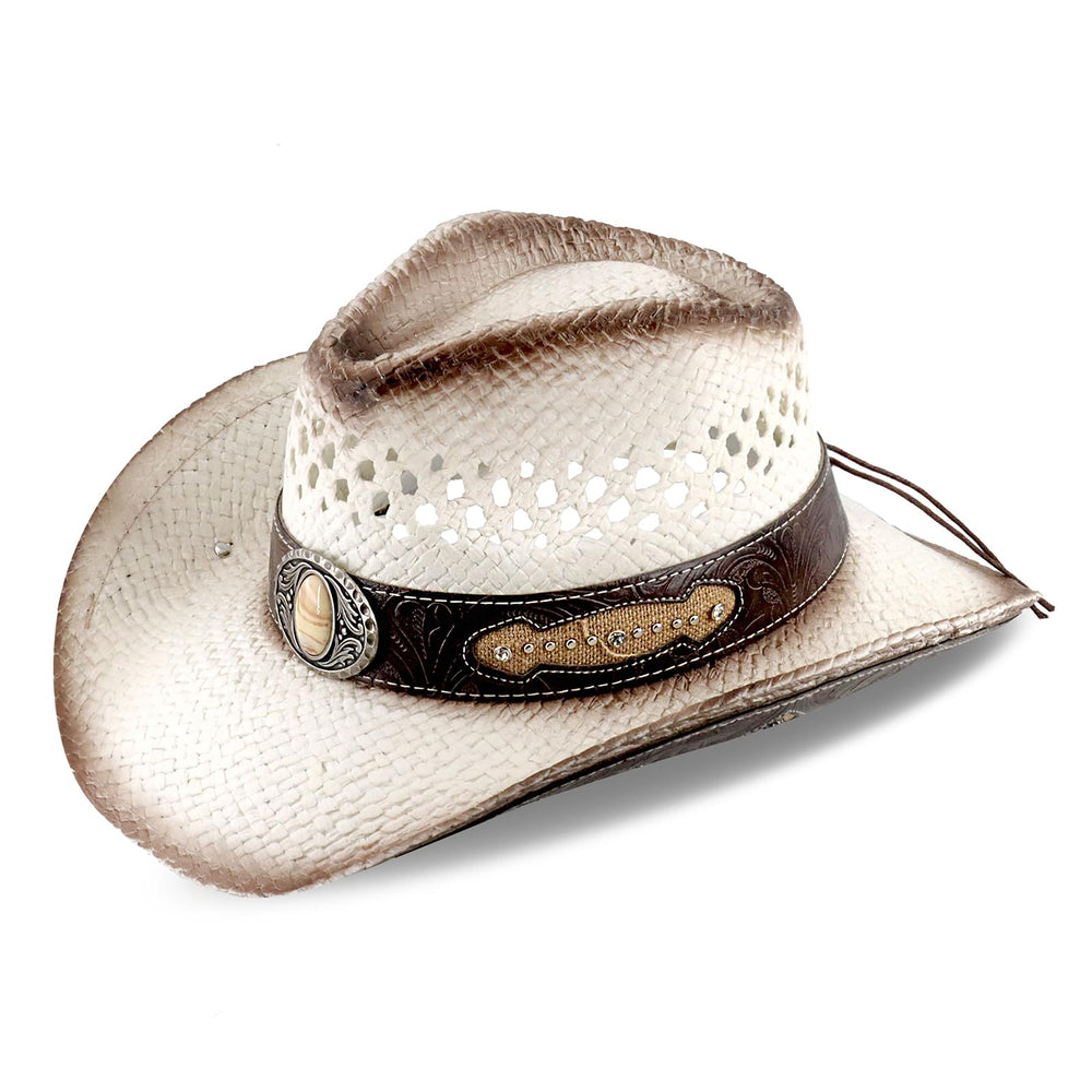 Embellished embossed leather headband with rivets