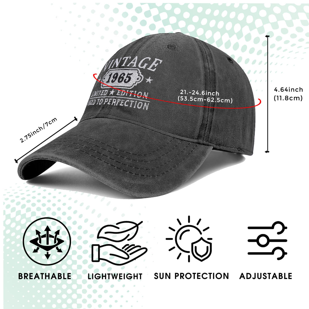 Close-up embroidery detail on the front of the 1965 cap
