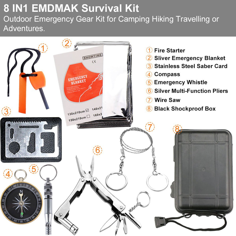 EMDMAK survival kit multifunction tool card highlighting can opener and screwdriver