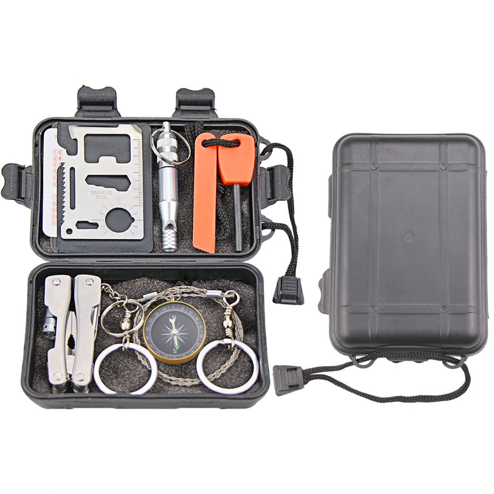 EMDMAK survival kit packaging showcasing durability and waterproof zipper case