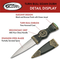 Emerald pommel sgian-dubh with bronze accents and bronze metalwork