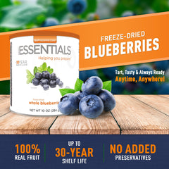 Emergency Essentials blueberries being poured from a can for quick use.