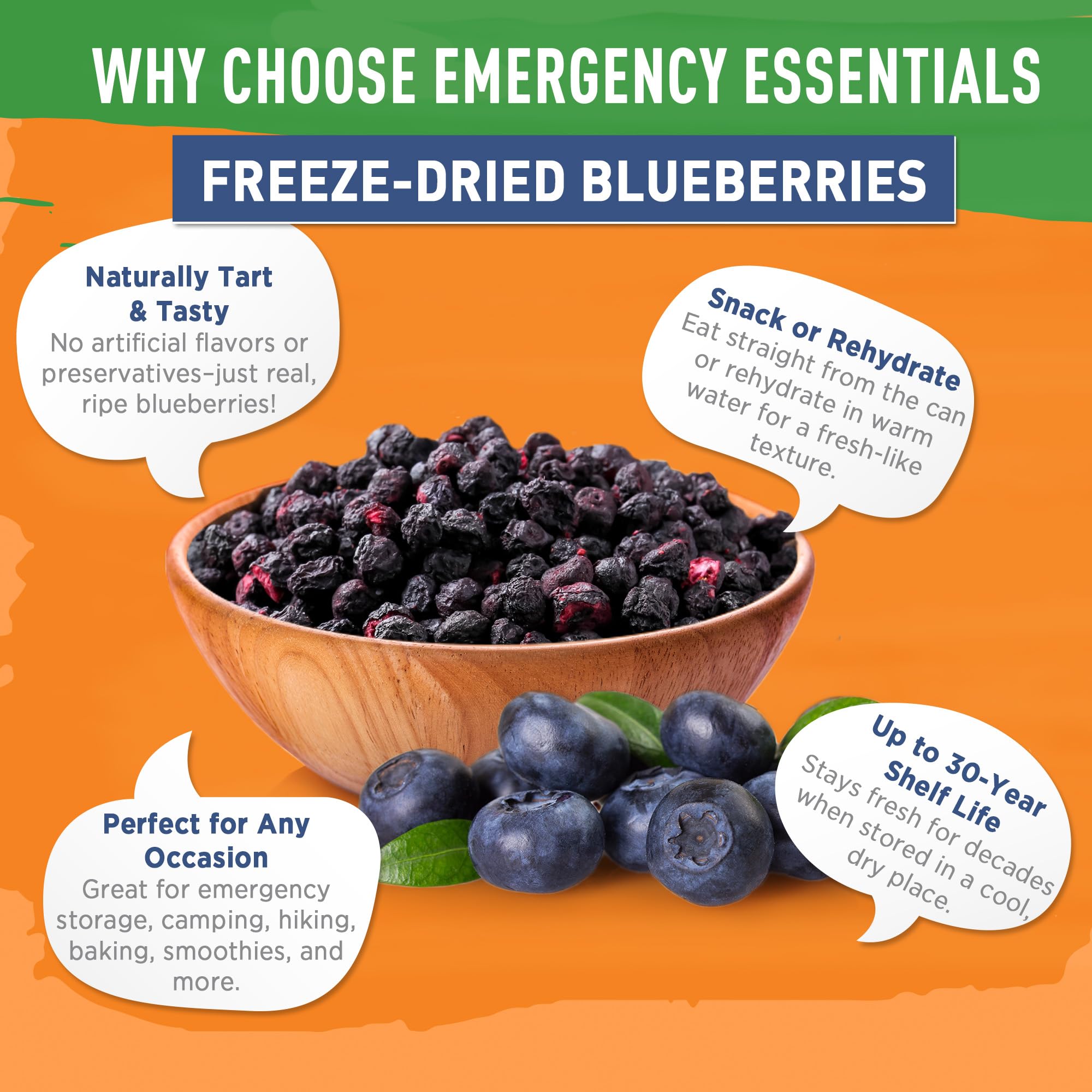 Emergency Essentials stackable can packaging, space-saving emergency storage.